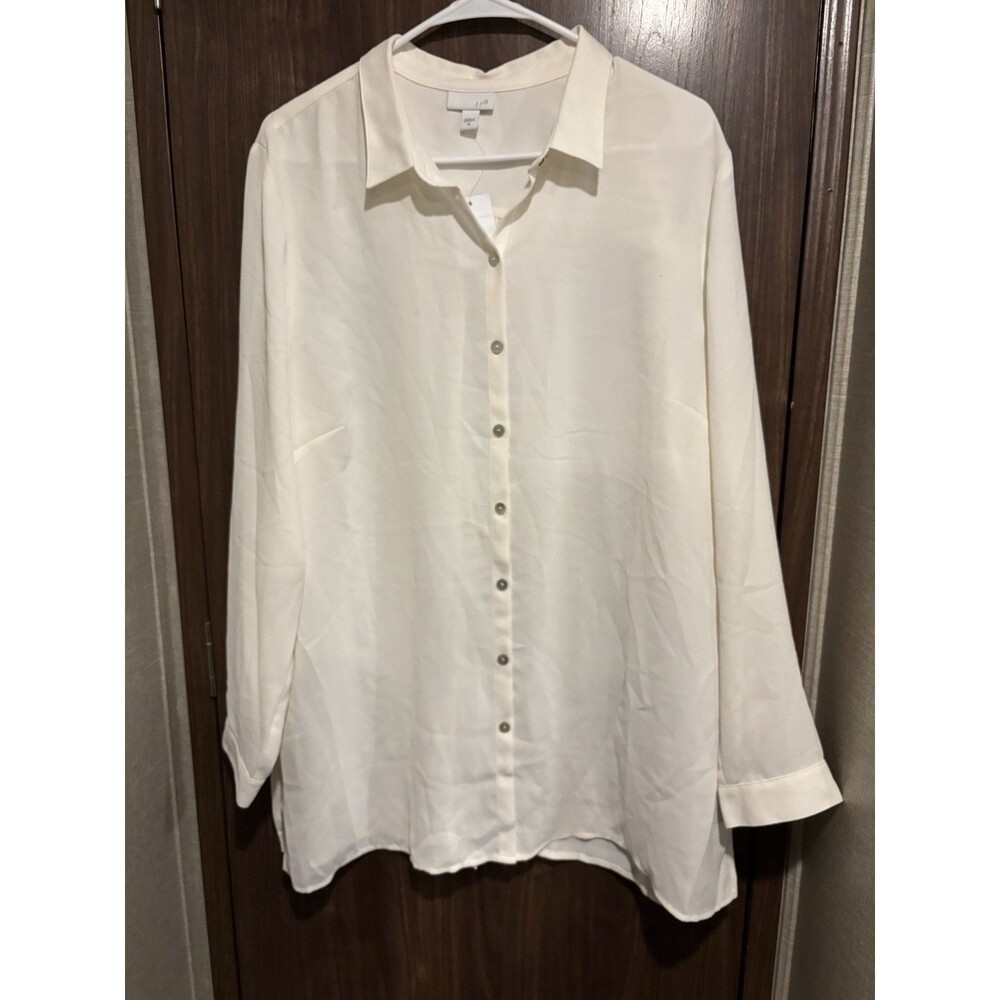 J Jill Womens Ivory Cream Long Sleeve Button Long Sleeve Blouse Collared XL